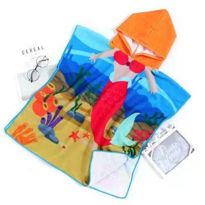 China Wholesale custom hot sale QUICK DRY microfiber cartoon print kids beach towel poncho hooded beach towel for girl for sale