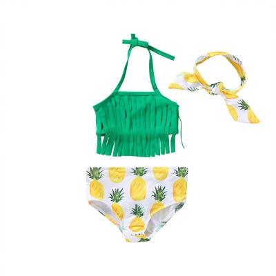 China Breathable Summer Toddler Infant Girls Swimming Green Beach Children Bikini Sling Slit 3 Piece Swimsuit Baby Swimwear New for sale