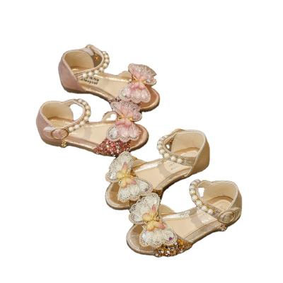 China Wholesale Children's Sandals Kids Princess Shoes Children Girls Beach Shoes Waterproof Soft Bottom Butterfly Rhinestone for sale