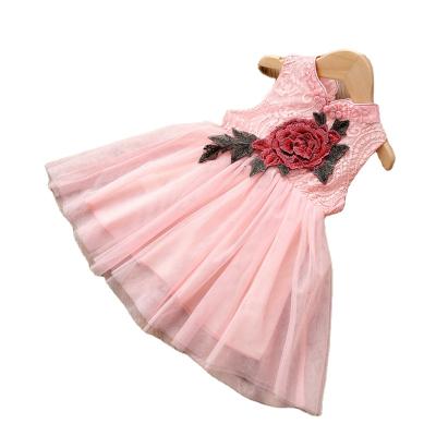 China Breathable Rose Flower Lace Sleeveless Dress 7 Years Baby Dress Clothes Girls for sale