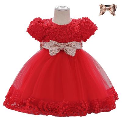 China Breathable Fluffy Yarn Birthday Dresses Embroidery Baby Girl Winter Dress Newborn Babies Clothes for sale