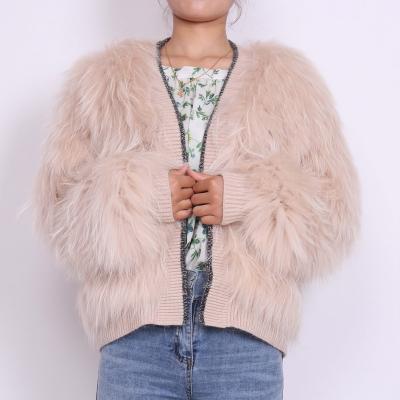 China 2021 new Anti-wrinkle cashmere cardigan pink winter fur fashion young females knit prickly fox fur knit cardigan for sale