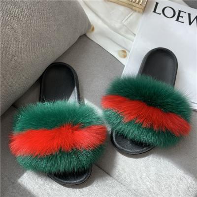 China Fashion trend high quality furry slippers for women wholesale fashionable fox fur slips slippers for sale