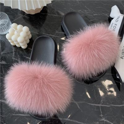 China Luxury Fur Slipper Fashion Trend Slides Fox Fur Platform Sandals Soft Women Wholesale Slippers for sale