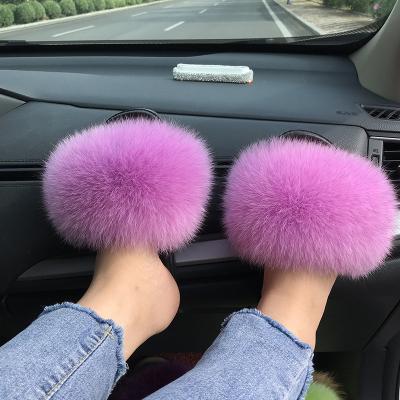 China Custom Fashion Trend Ladies Colorful Fur Slippers Wholesale Fluffy Fur Slippers Women Fox Fur Sandals Slippers for sale