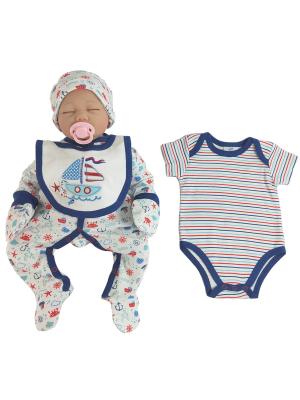 China White Blue Just Born Baby Clothes , Newborn Baby Clothes 5pcs Bodysuit for sale