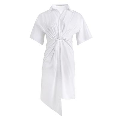 China Europe and America New Women's Dress 2021 White Lapel Casual Dress Breathable Irregular Shirt Dress for sale