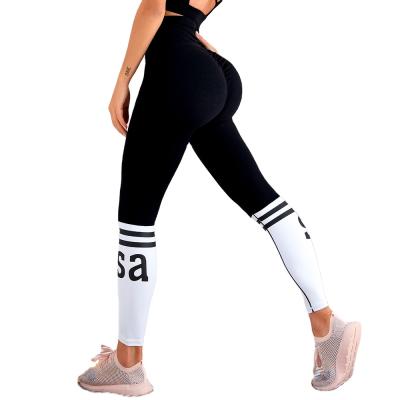 China Breathable OEM Designs Sportswear Buttocks Fitness Pants Quilting Letter Print Women Yoga Pants for sale