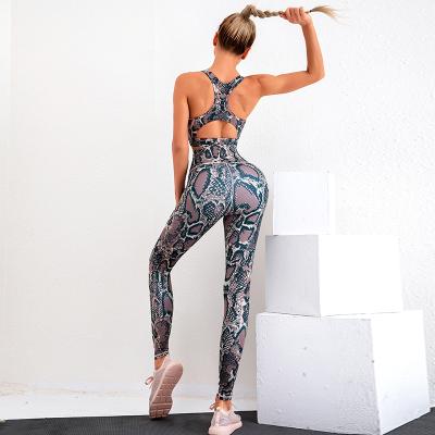 China Breathable Python Pattern Print Sports Bra And Legging Set High Quality Woman Yoga Set for sale