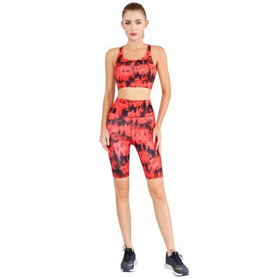 China Breathable High Quality Women's Printing Yoga Set Shorts Summer Yoga Set Running Fitness Training Indoor Gym Suit for sale