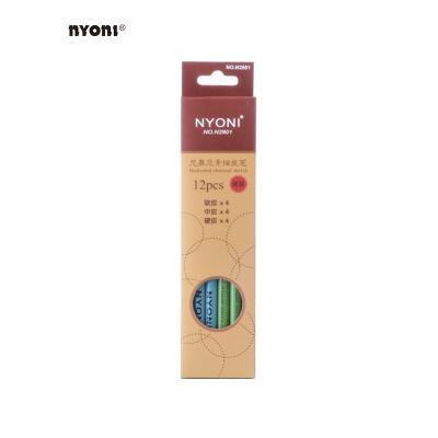 China Office & NYONI N2801-14B Art Natural Wood Charcoal Pencil Professional School Pencil Set for Drawing for sale