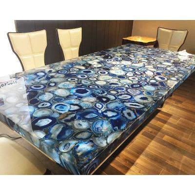 China Modern high end luxury natural backlit blue agate slab for countertop wall and table for sale