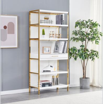 China Simple Design Chinese Modern Living Room Bookcase Cheap Stainless Steel Frame Shelf for sale