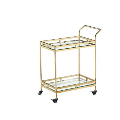 China Modern luxury tempered glass stainless steel frame gold coffee table with wheels for sale