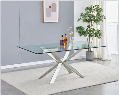 China Simple Design Tempered Glass Top Dining Table Stainless Steel Frame Chinese Luxury Dining Table for sale