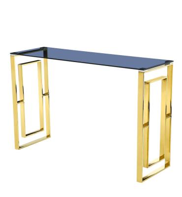 China Modern New Design Wholesale Console Table Stainless Steel Gold Glass Top Console Table for sale