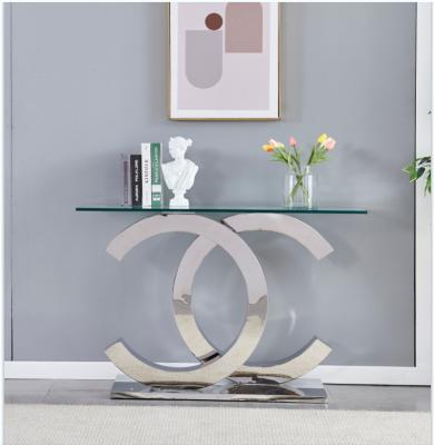 China Modern Simple Design Console Table Tempered Glass Top Silver Console Table for sale