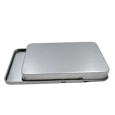 China Recycled Materials Biscuit Rectangular Silver Slide Top Tins Box With CR Button Candle for sale