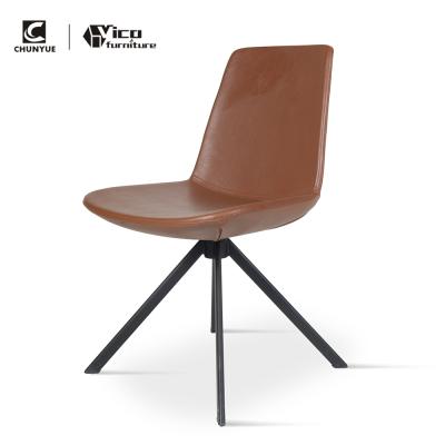 China Antique Upholstered Genuine Leather Upholstered Swivel Dining Chair for sale