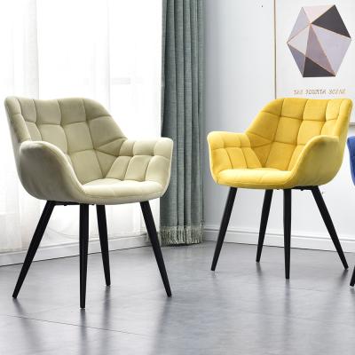 China Nordic White Velvet Leather Metal Leg Upholstered Chair Upholstered Fabric Dining Chairs For Dining Room for sale