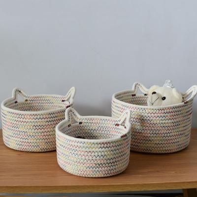 China Kids Cotton Viable Cute Round Rope Woven Round Rope Woven Desktop Basket Gift Package Storage Basket Home Decor for sale