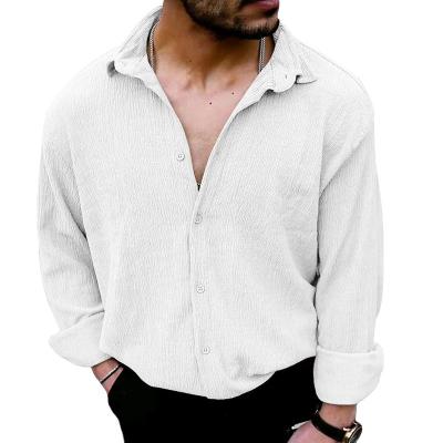 China Anti-wrinkle Wholesale newest design solid color long sleeve men's blouse Linen shirts for sale