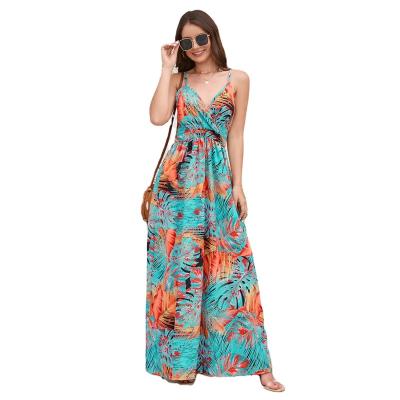 China Breathable Wholesale supplier newest design printed V-neck sexy dress Bohemian beach holiday dress for sale