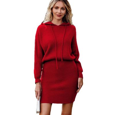 China Anti-wrinkle 2023 newest design Sheath dress autumn solid color knitted hoodie dress ladies wear for sale