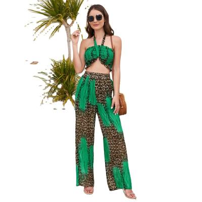 China QUICK DRY 2023 Hot sale summer newest design clothes sleeveless tops loose pants printed 2 pieces set for women for sale