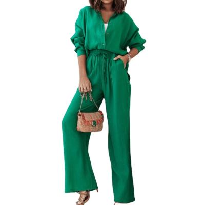 China QUICK DRY Wholesale INS fashion design solid long sleeve shirts long pants  women 2 pieces set for sale