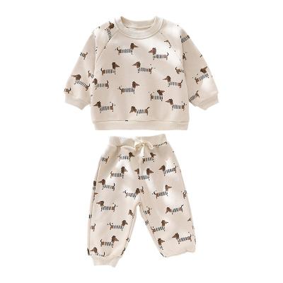 China Casual Wholesale 2023  hot sale 1-3 years unisex baby  printed long sleeve boys sweatshirt 2 piece set for sale