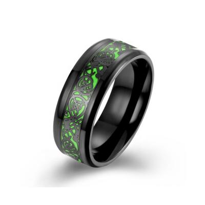 China Comfort Fit Glow In The Dark 2021 Dragon Texture Male Silver Ring Tungsten Glow Polish Ring for sale