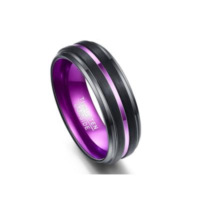 China Comfort Fit Tungsten Wholesale Mens Jewelry Purple Tungsten Ring With Groove for sale