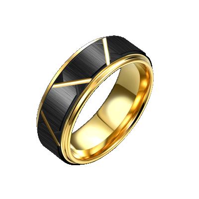 China Scratch Resistant Wholesale 18K Gold Plated Tungsten Men's Ring, Black Groove Tungsten Ring For Party Gift for sale