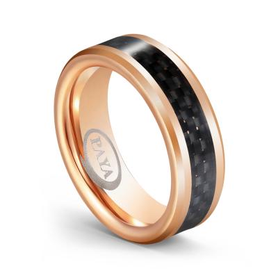 China Comfort Fit 8MM 18K Gold Tungsten Carbide Ring, Tungsten Ring With Black Carbon Fiber Inlay for sale