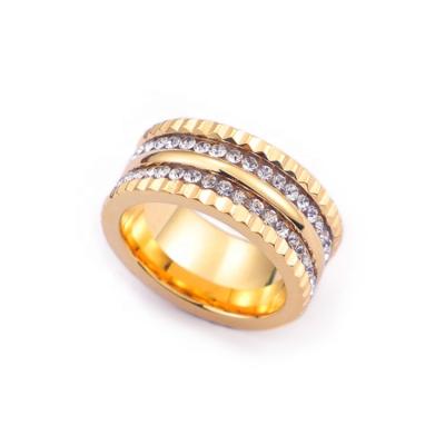 China Scratch Resistant 18k Gold Plated Zircon Stainless Steel Double Rings for sale