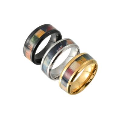 China Simple Five-color Plating Inlaid Titanium Stainless Steel Men's Ring for sale