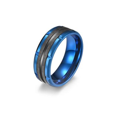 China New Personality Simple Stainless Steel Carbon Fiber Single Ring Men for sale