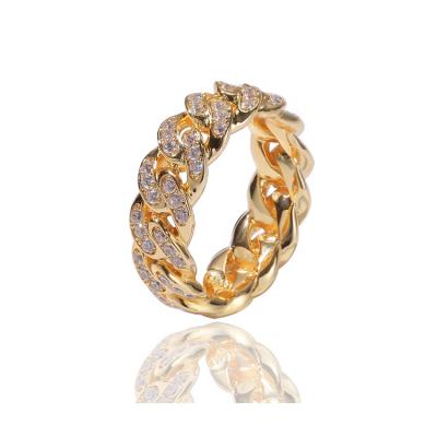 China Full Set Simple Zircon Cuban Hip Hop Chain Ring With Gold Plated for sale