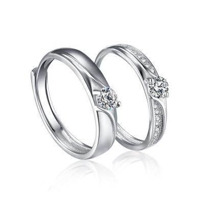 China Comfort Fit Jewelry 2Pcs/Set Fashionable Zircon Sterling Silver Wedding Ring Sets for sale