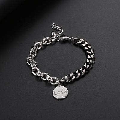 China Heavy Duty Single Scratch Black And Silver Color Matching Titanium Steel Bracelet for sale