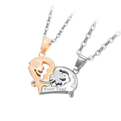 China New Hiphop 18K Gold Rose Gold Silver Necklace Heart Pendant Set For Couples for sale