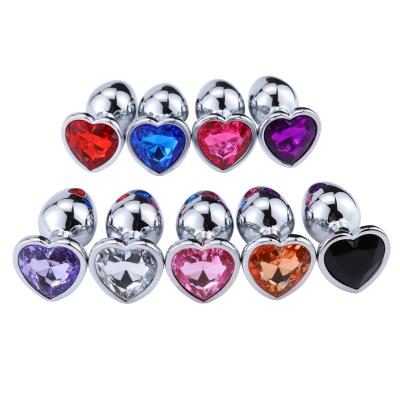 China Stainless Steel Crystal Anal Plug Removable 3 Size Plug Heart Butt Stimulator Anal Toys Prostate Massager Dildo for sale