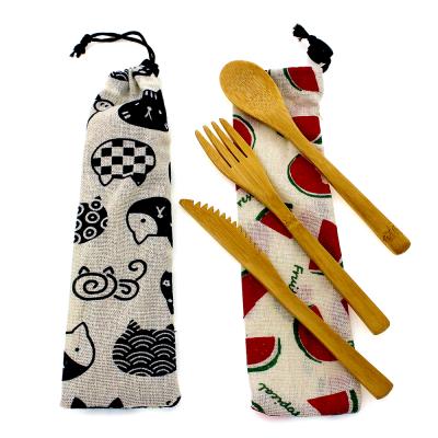 China Sustainable Hot Selling Logo Bamboo Travel Utensils Reusable Eco Friendly Custom Bamboo Cutlery Set With Canvas Bag for sale