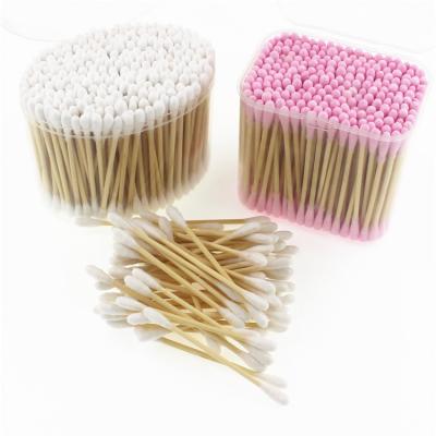 China Eco-Friendly Pink Eco Friendly Organic Material Travel Size Ball Swab Case Bamboo Bud For Ear Cotton Set for sale