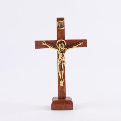 China Europe Wholesale Custom Decoration Religious Jesus Church Christian Handmade Antique Craft Base Wooden Cross for sale