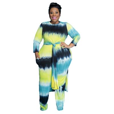 China Plus size 21233 Amazon border Europe and America autumn and winter new style tie-dye fashion plus size casual women's two-piece suit for sale