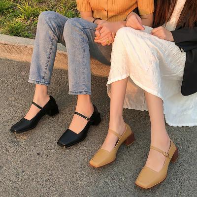 China Fashion SANDRA JRR Square Retro Leather Heels Spring Toe Mary Janes Pumps Shoes Women Med Heel Buckle Sandals Summer Shoes 5 cm for sale