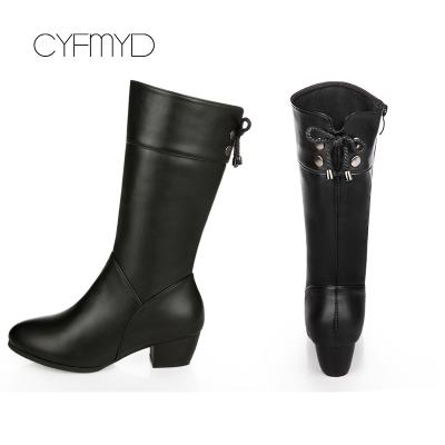 China Fashion Wellies For Women Black PU Leather Mid-Calf Shoes 2021 Women Boots Non Slip Design Spring Winter Shoes for sale