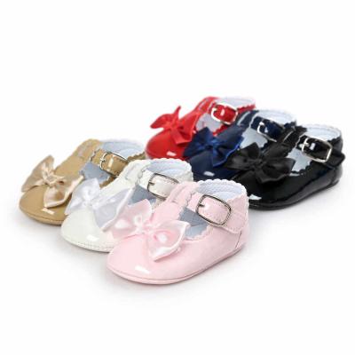 China Large Baby Shoes Princess Shoes Party Wedding Summer Bow Babies Shoes PU Leather Cute Newborn Buckle First Walkers for sale